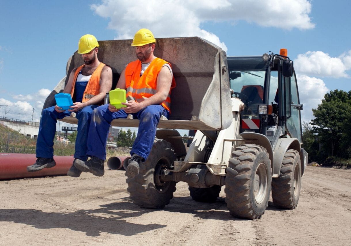 Lunch break on construction site vehicle